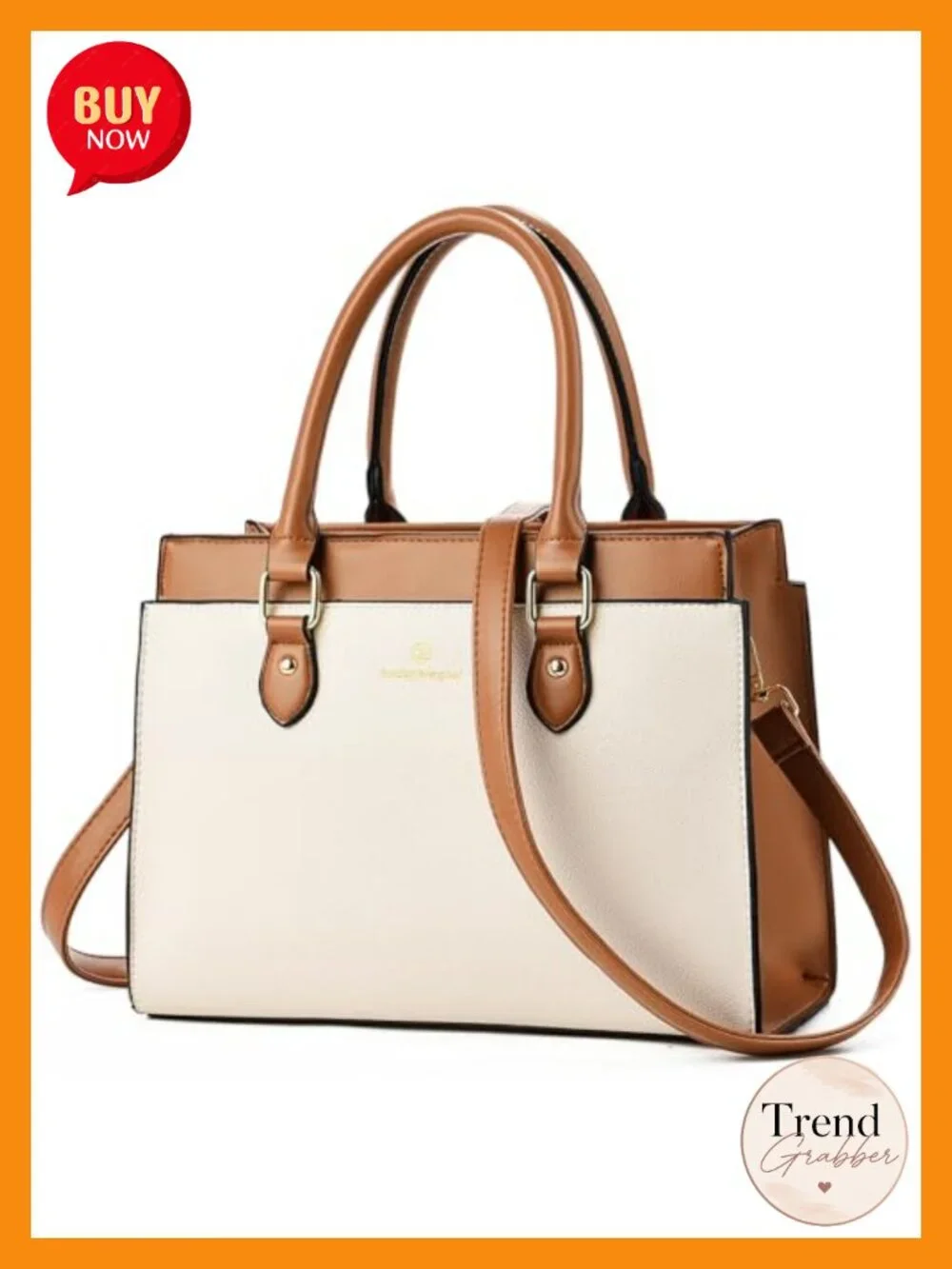 Dual-tone Faux Leather Satchel Tote Handbag with Crossbody Strap